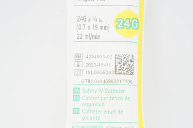 Braun 4254503-02 Introcan Safety IV Cath. 24G x 3/4inch 22ml/min